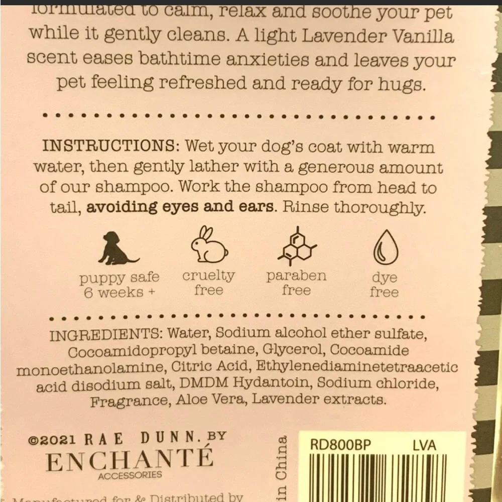 Rae Dunn, Calming Pet Shampoo with Lavender and Aloe Vera, nwt